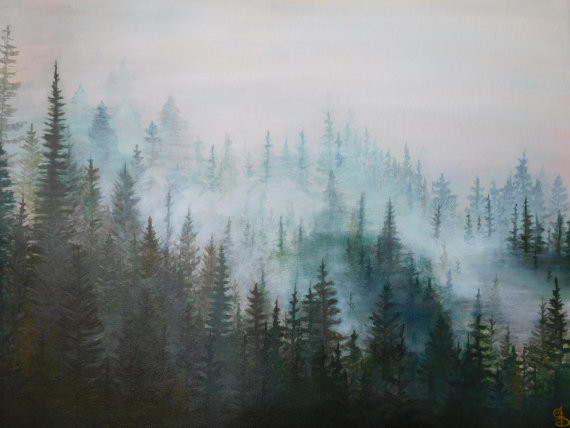 Misty Pines Painting Original, Forest painting