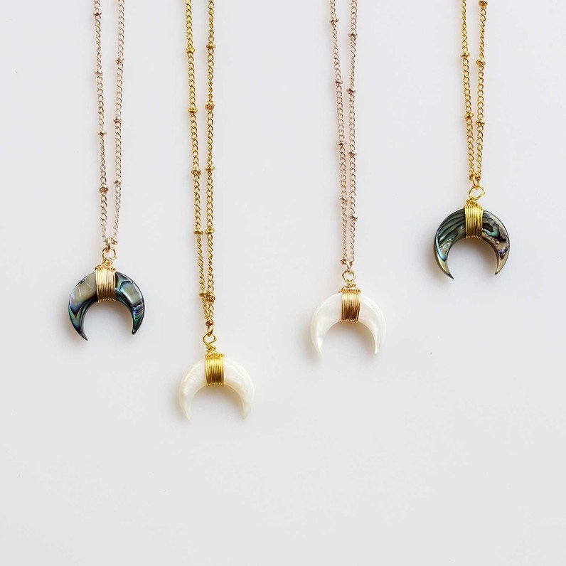 Moon Crescent Pendant Beaded 16" Necklace