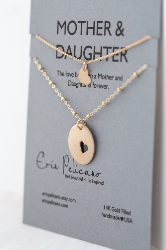 Mother Daughter Necklace Set Gold Heart
