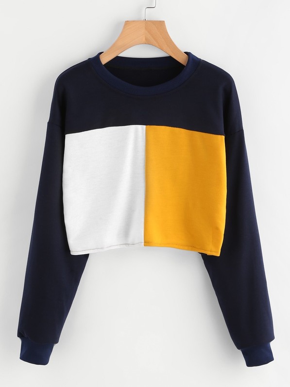 Multicolor Round Neck Crop Sweatshirt