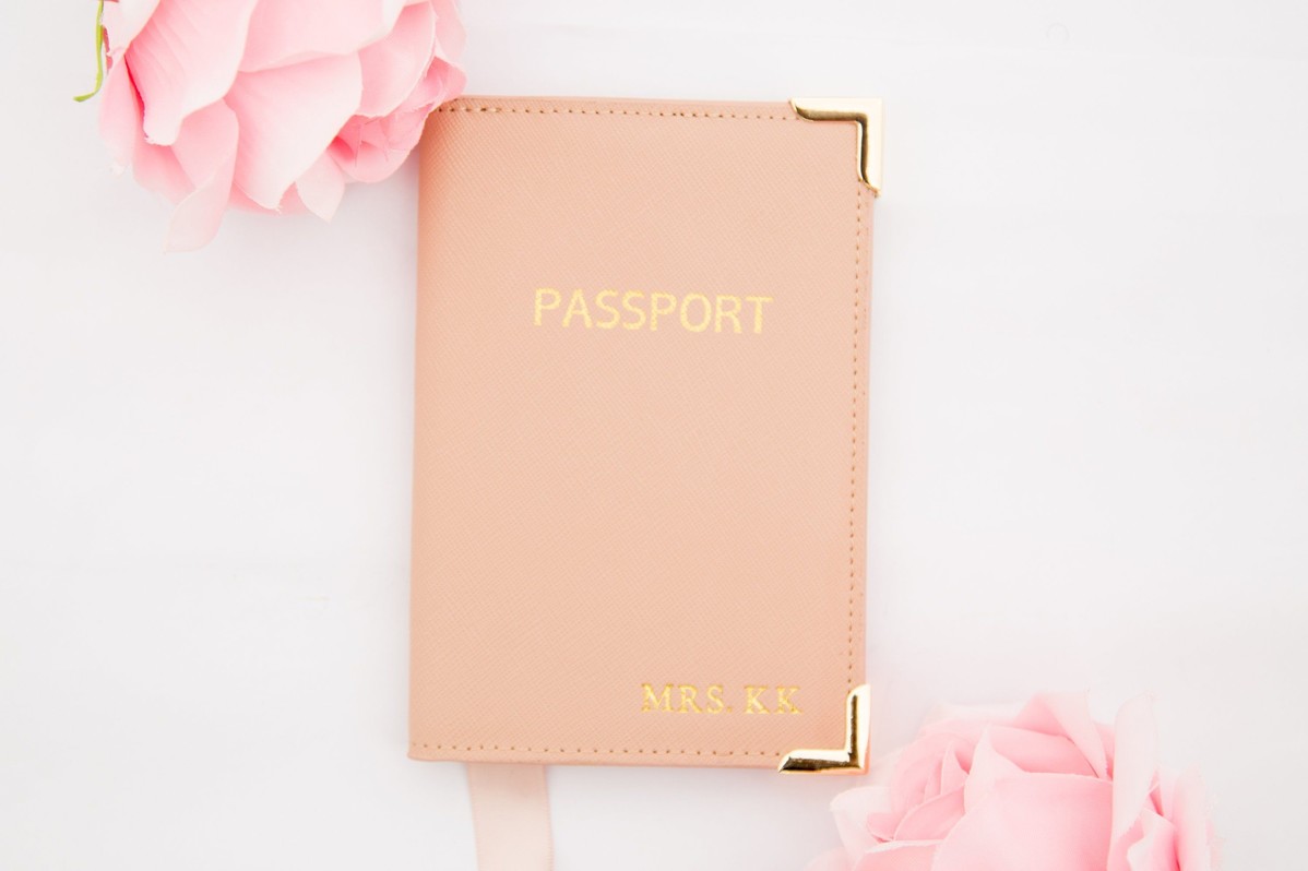 Nude Monogrammed Passport Holder