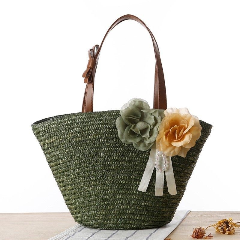 Olive Straw Beach Bag Summer