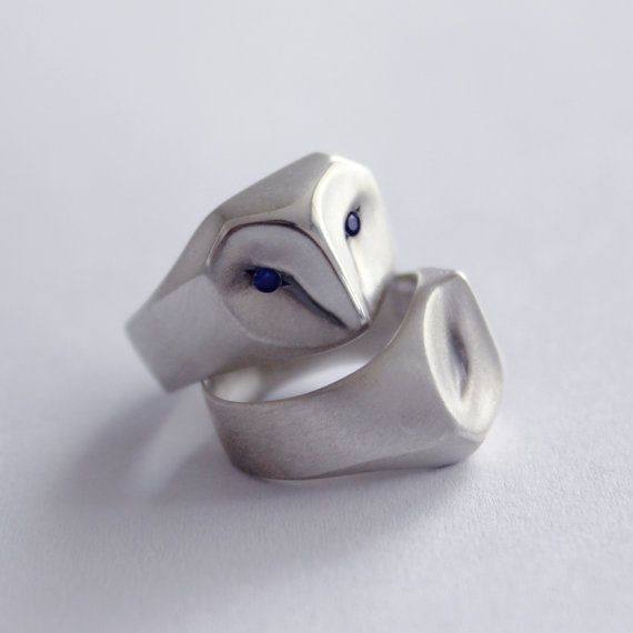 Owl Ring with Blue Sapphire Eyes