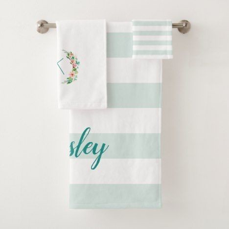 Paradise Floral and Stripes Monogram Bath Towel Set