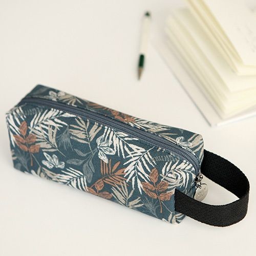 Pattern canvas pencil case with strap