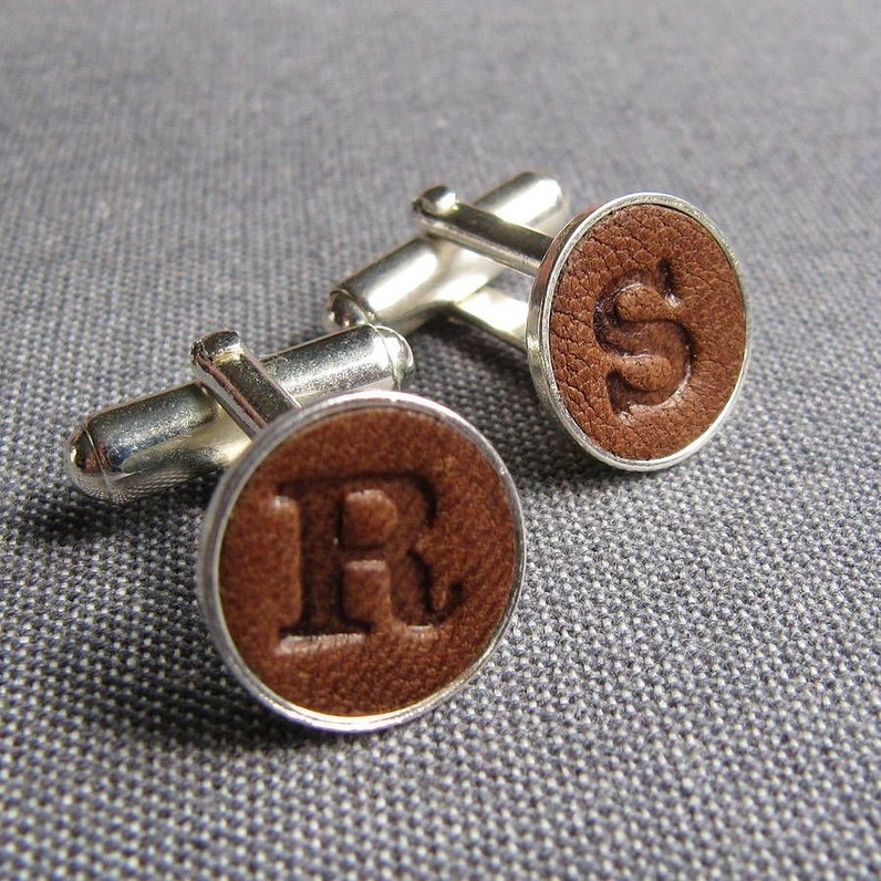 Personalised Embossed Real Leather Letter Cufflinks