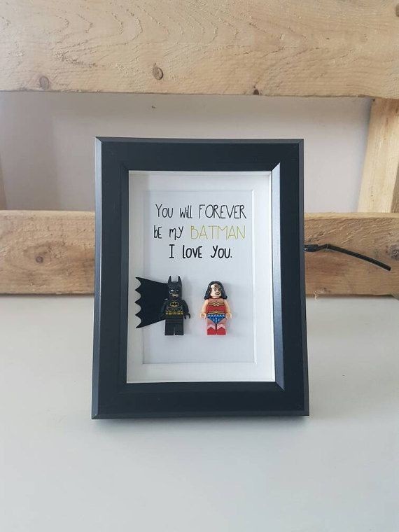Personalized Batman and Wonder Woman lego frame