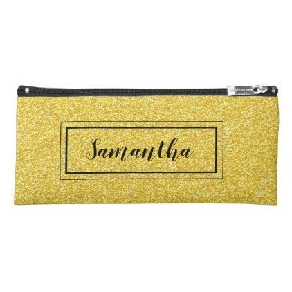Personalized Gold Faux Glitter Pencil Case