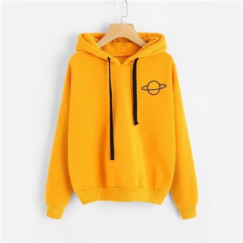Planet Print Drop Shoulder Women Yellow Pullover