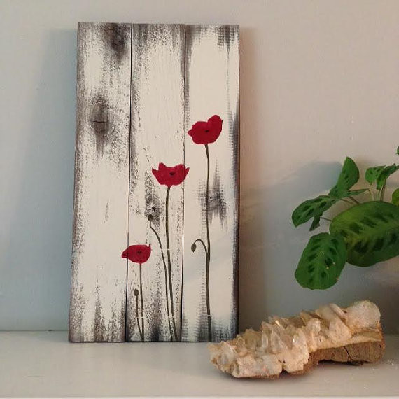 Poppy painting on reclaimed wood