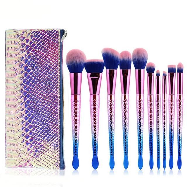 Professional Mermaid Makeup Brush Set 10 pcs