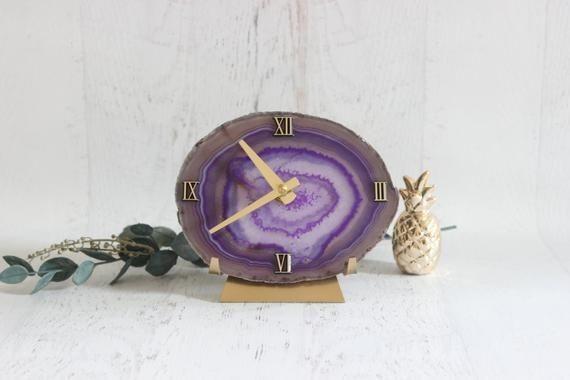 Purple Agate Clock,Purple Desk Clock,Modern Desk Clock,Geode Clock,Desk Clock,Clock,Boho Decor,Ultra-Violet Clock,Agate Clock,Purple Decor