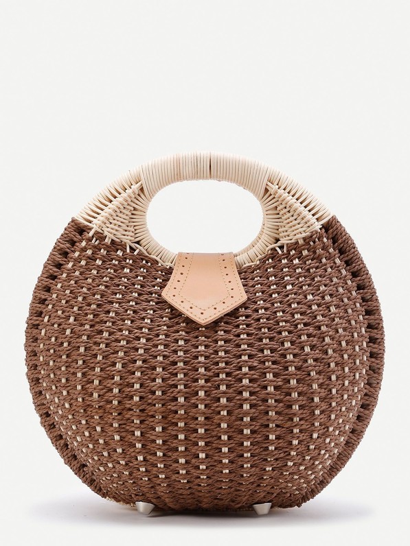 Ring Handle Straw Beach Bag