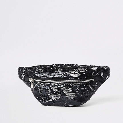 River Island Black sequin bum bag