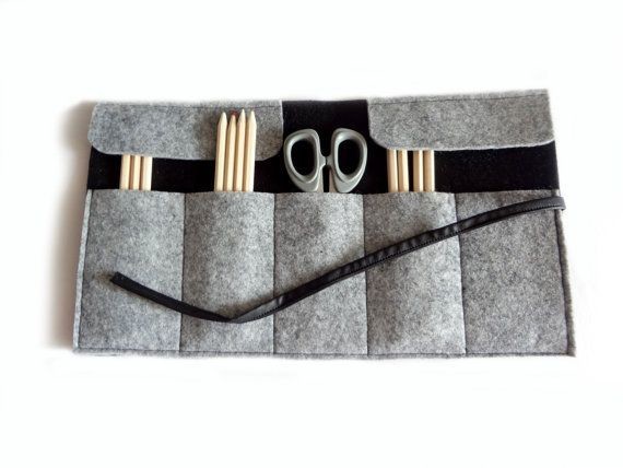 Roll felt  pencil case black and grey