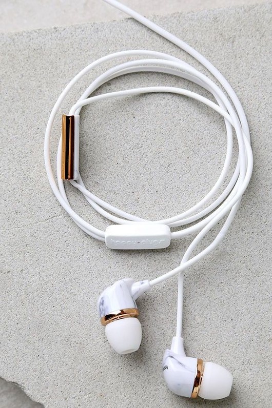 Rose Gold and White Marble Headphones