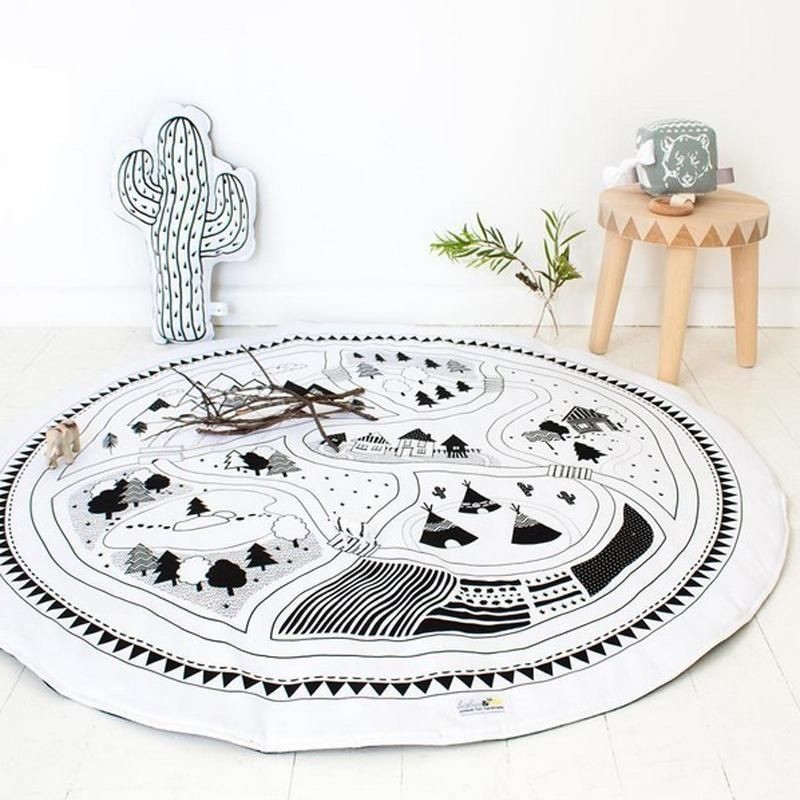 Round Black and White Padded Play Mat for Children