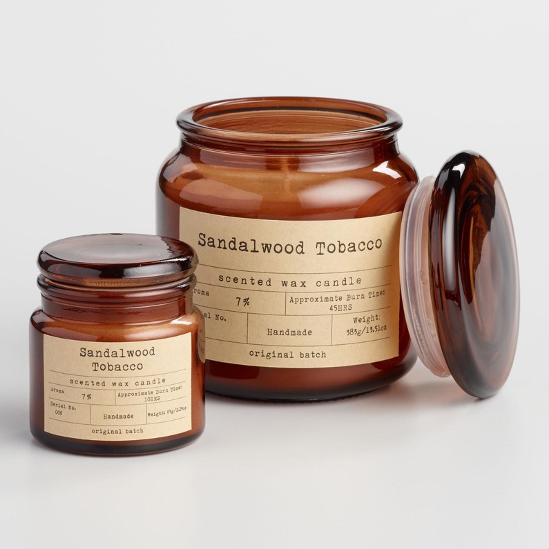 Sandalwood and Tobacco Filled Apothecary Jar Candle