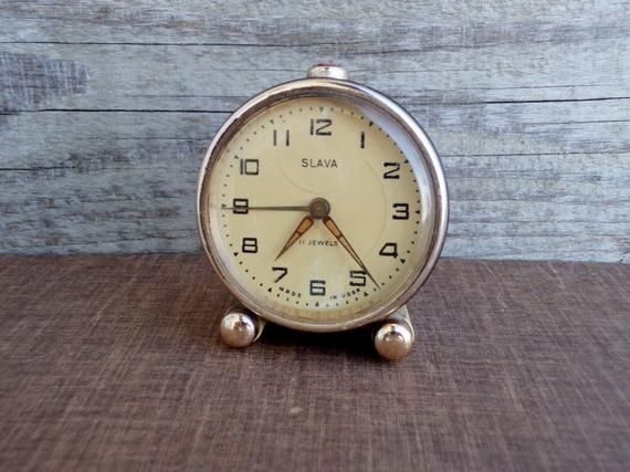 Soviet Alarm Clock SLAVA 11 Jewels, Working Clock, Vintage Rustic Slava Clock, Russian Desk Clock, USSR alarm clock, Mechanical clock