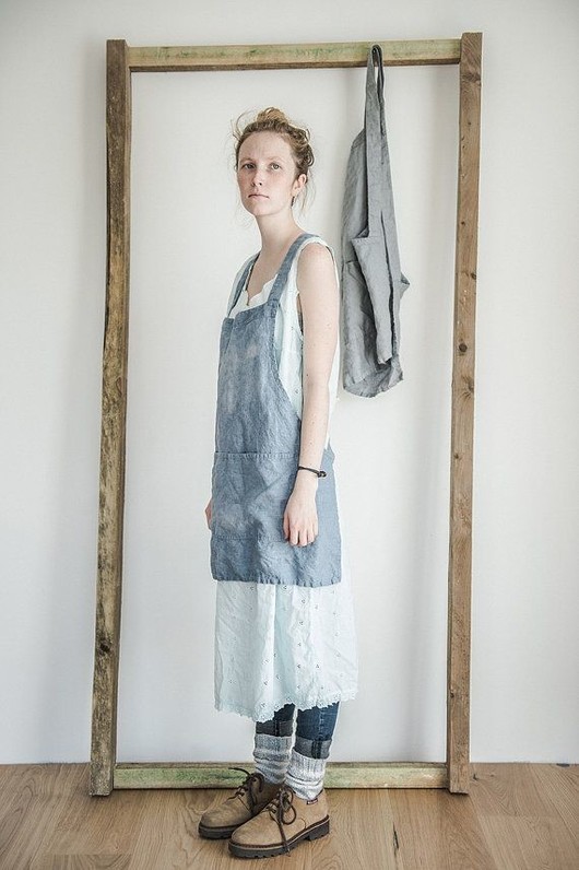 Swedish blue square cross short linen apron