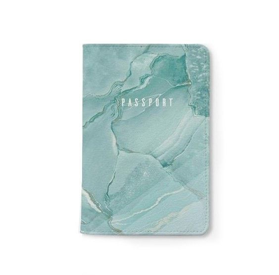 Teal Striped Marble Passport Holder