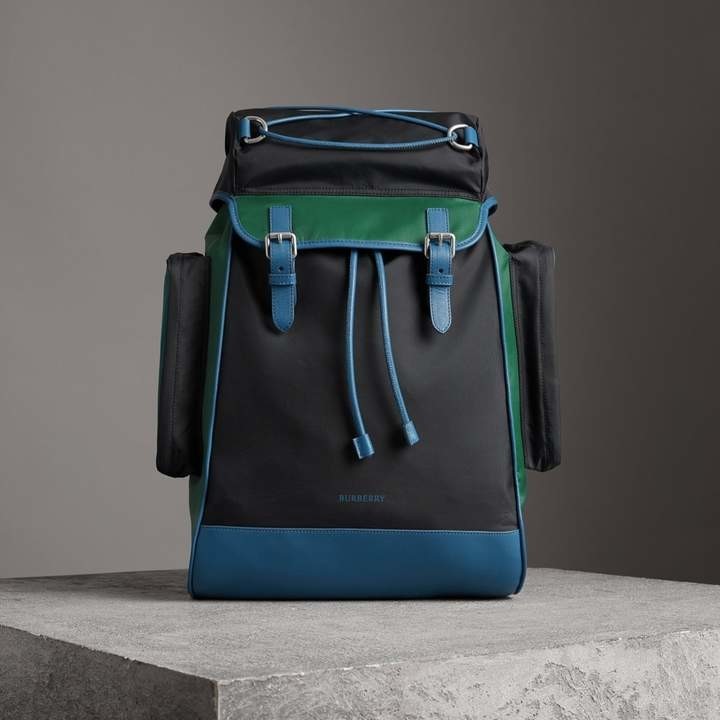 Tri-tone Nylon and Leather Backpack in Black