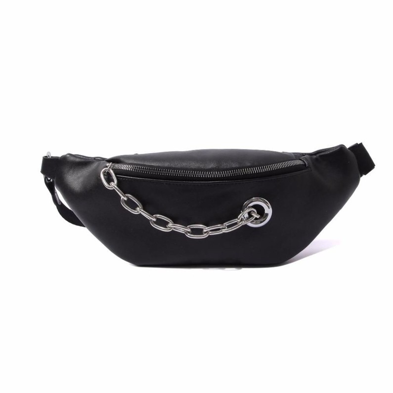 Vegan Leather Chain Fanny Pack - Black