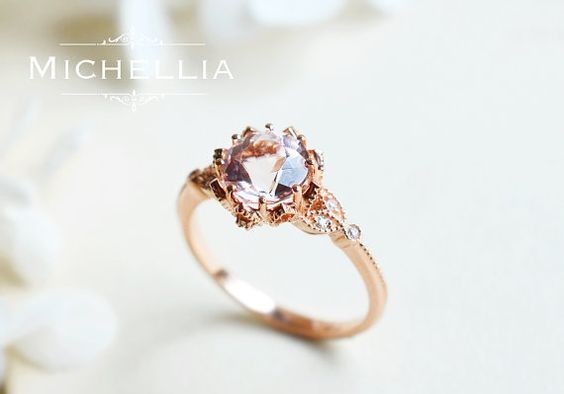 Vintage Floral Ring in Morganite