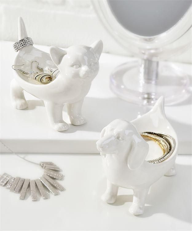 White Porcelain Dog Jewelry Holder