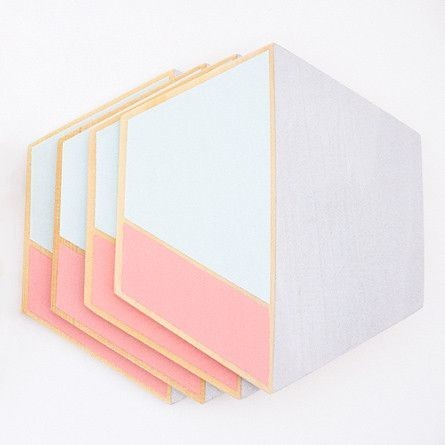 wooden hexagon coasters (rose/silver)- set of 4