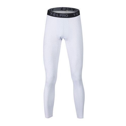 YEL White Mens Compression Pants Gym